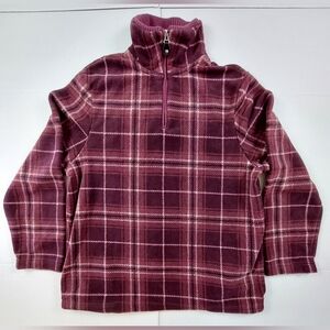 Casual Corner Annex Sweater Fleece Womens Size XLRG Maroon Plaid Zip NWT $29.99